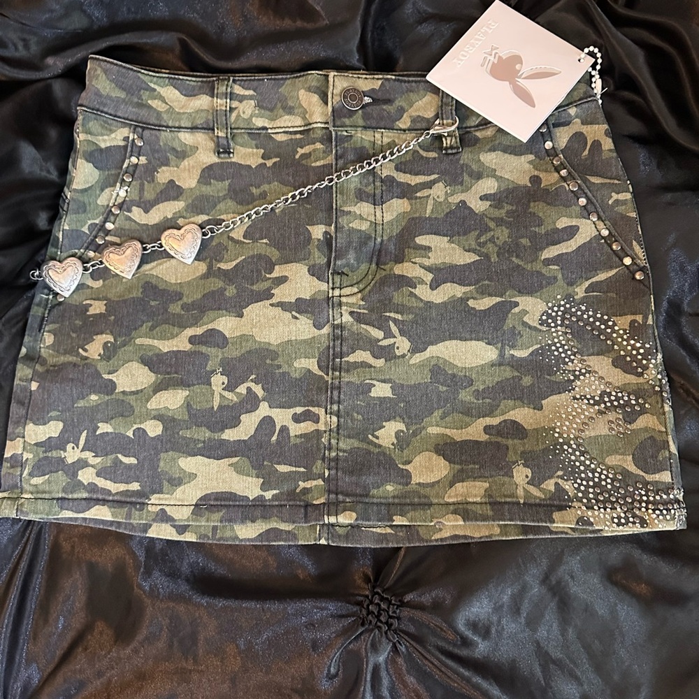 Playboy Camouflage Mini Skirt with Heart Chain